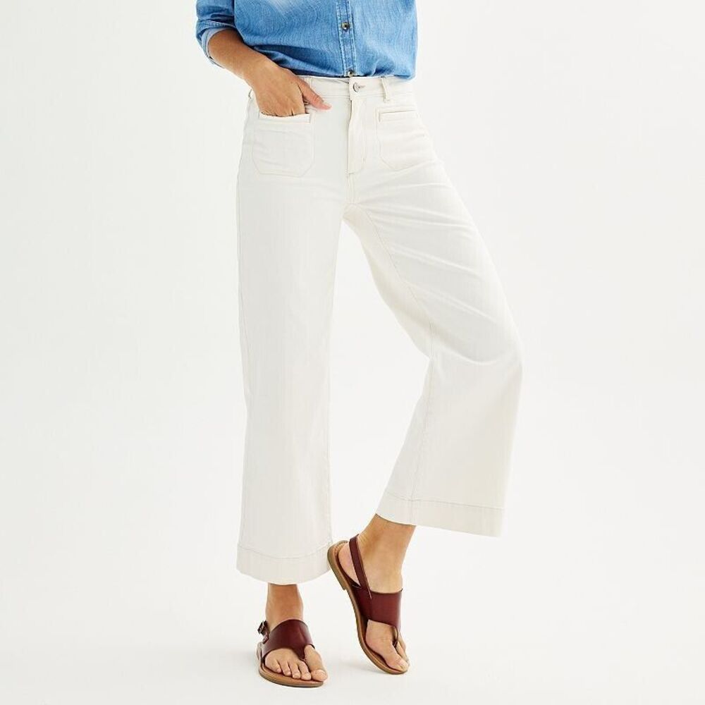 Sonoma Wide Leg Ankle Jeans Womens 18 Off White Cotton Stretch NEW